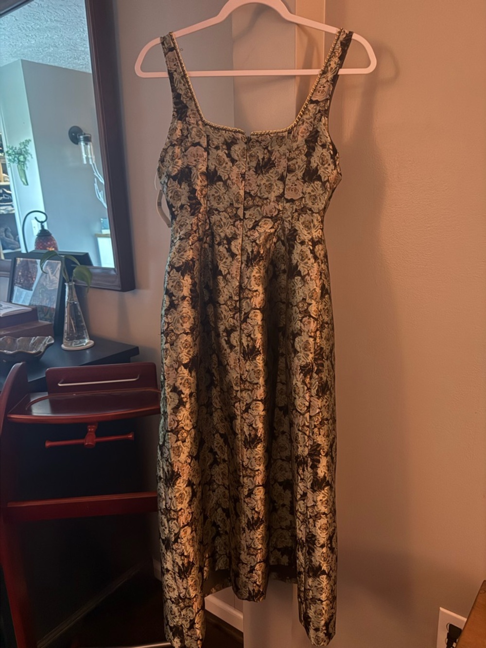 Maeve Anthropologie Metallic Floral Square-Neck Midi Dress - Picture 3 of 8
